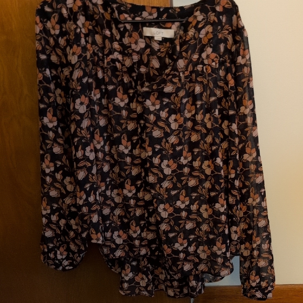 LOFT Black Floral Blouse